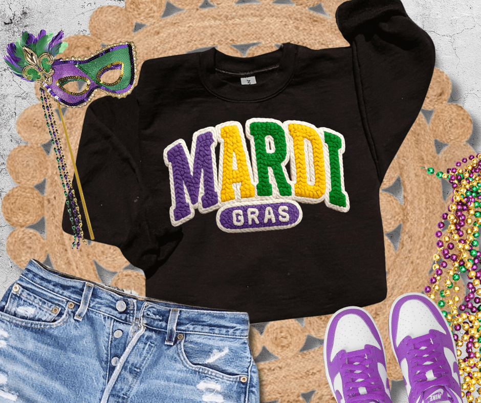 Faux Yarn Mardi Gras Black Sweatshirt or Tee - Graphic Tee - The Red Rival