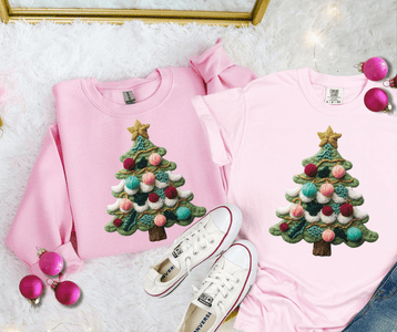 Faux Yarn Ornament Tree Pink Tee or Sweatshirt - The Red Rival