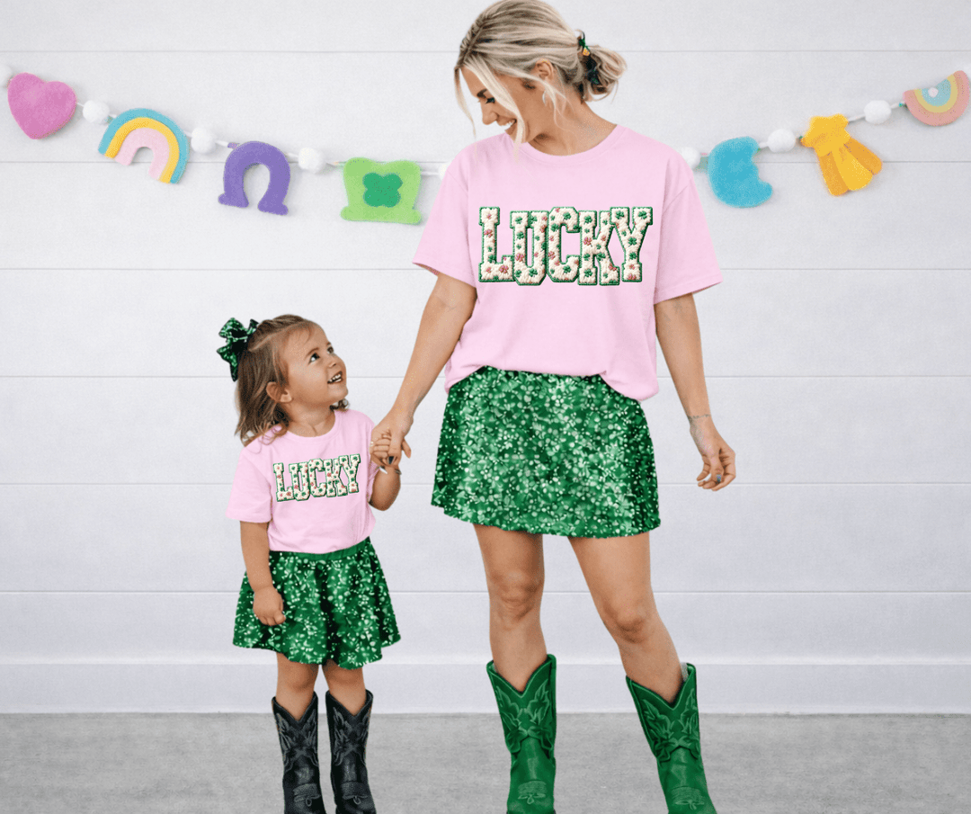 Faux Yarn Pink & Green Lucky Clover Pink Tee or Sweatshit - Tees - The Red Rival
