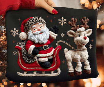 Faux Yarn Santa & Reindeer Black Tee or Sweatshirt - Tees - The Red Rival