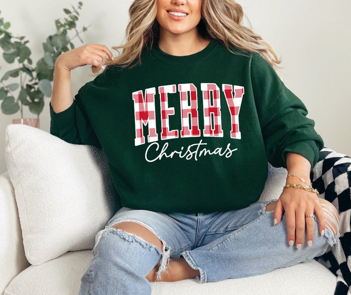 FLASH SALE PRICE - Red &amp; White Plaid Merry Christmas FOREST GREEN Sweatshirt or Tshirt (FINAL SALE) - Wholesale - The Red Rival