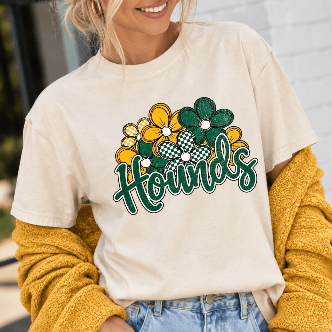 Floral Hounds Tan Tee - Graphic Tee - The Red Rival