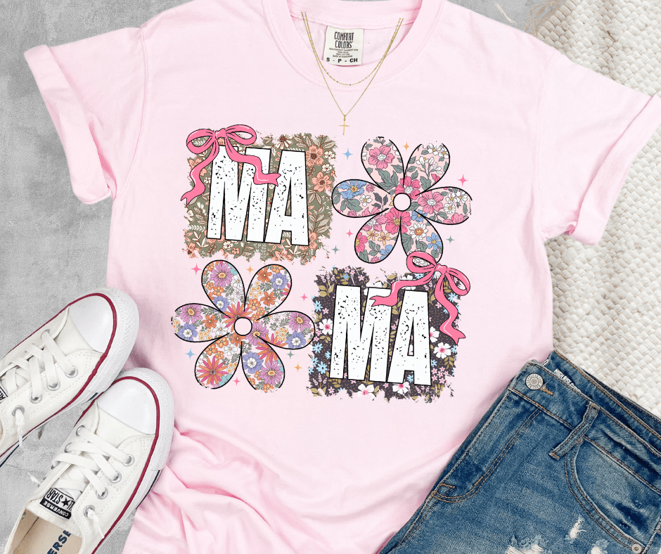 Floral Mama Coquette Bow Squares Blossom Tee - Graphic Tee - The Red Rival