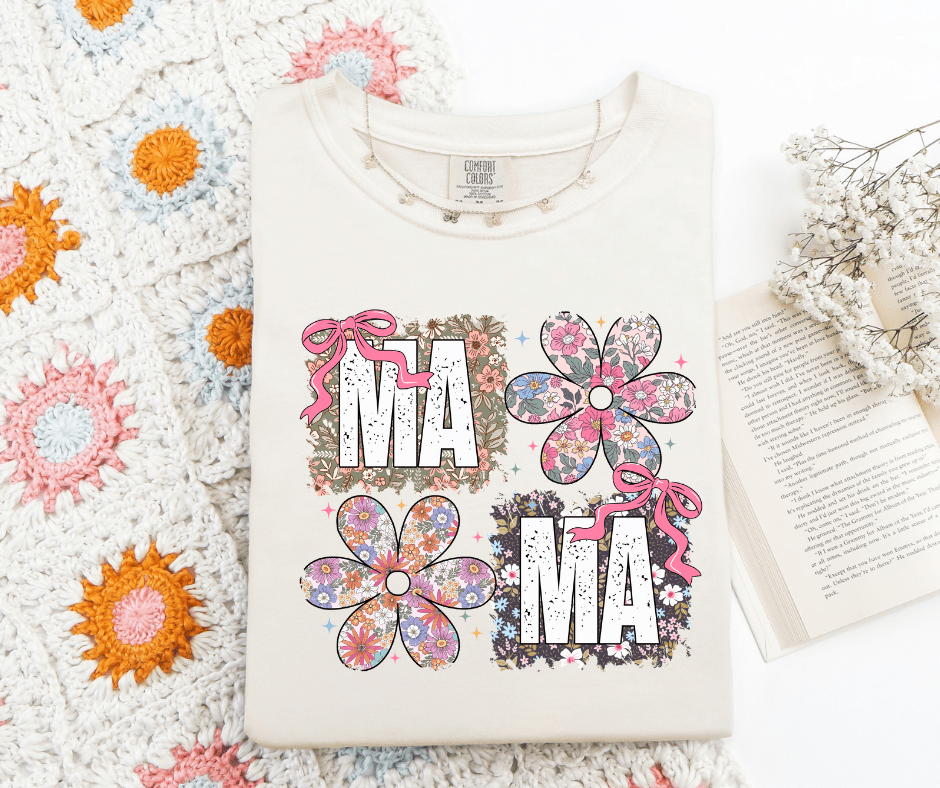 Floral Mama Coquette Bow Squares Ivory Tee - Graphic Tee - The Red Rival