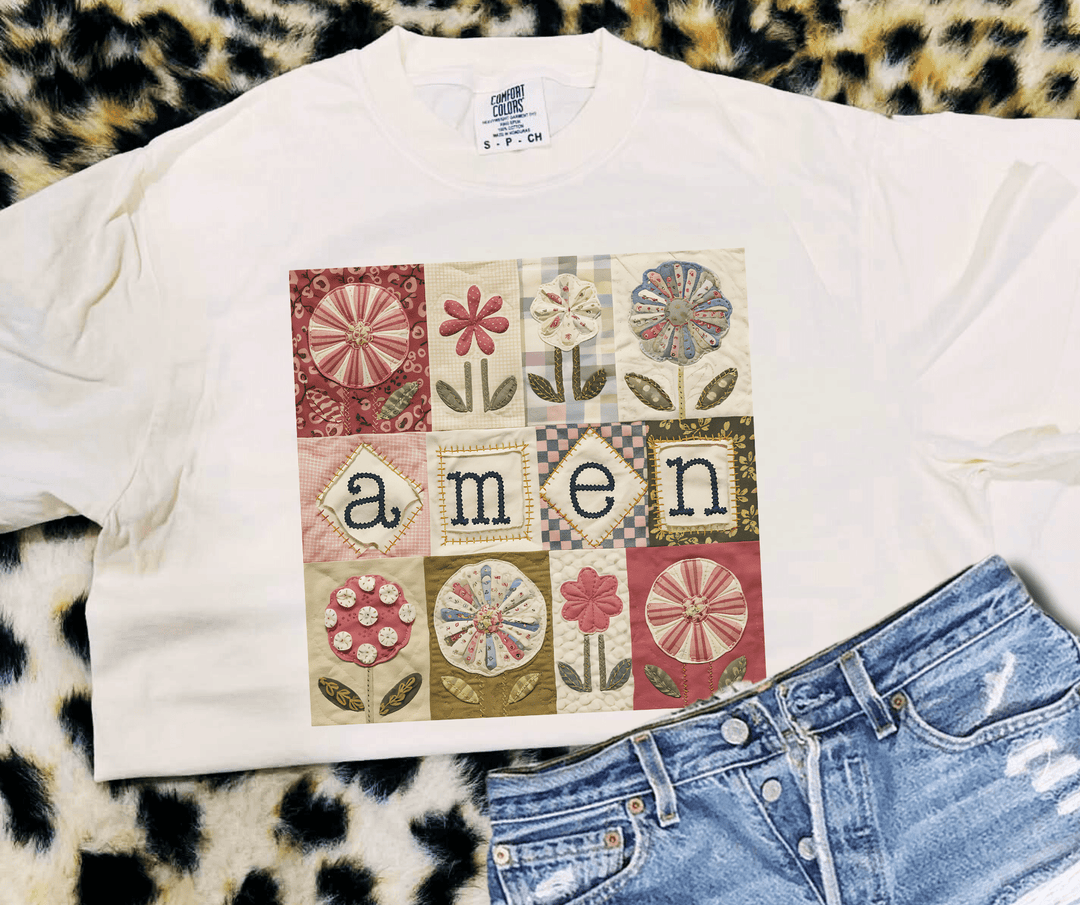 Floral Patchwork Amen Natural Tee - Tees - The Red Rival