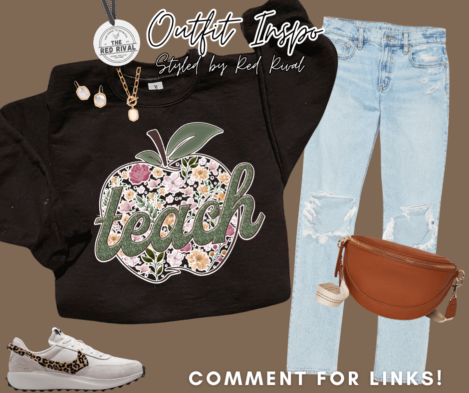 Floral Teach Apple on Black Sweatshirt or Tee - Tees - The Red Rival