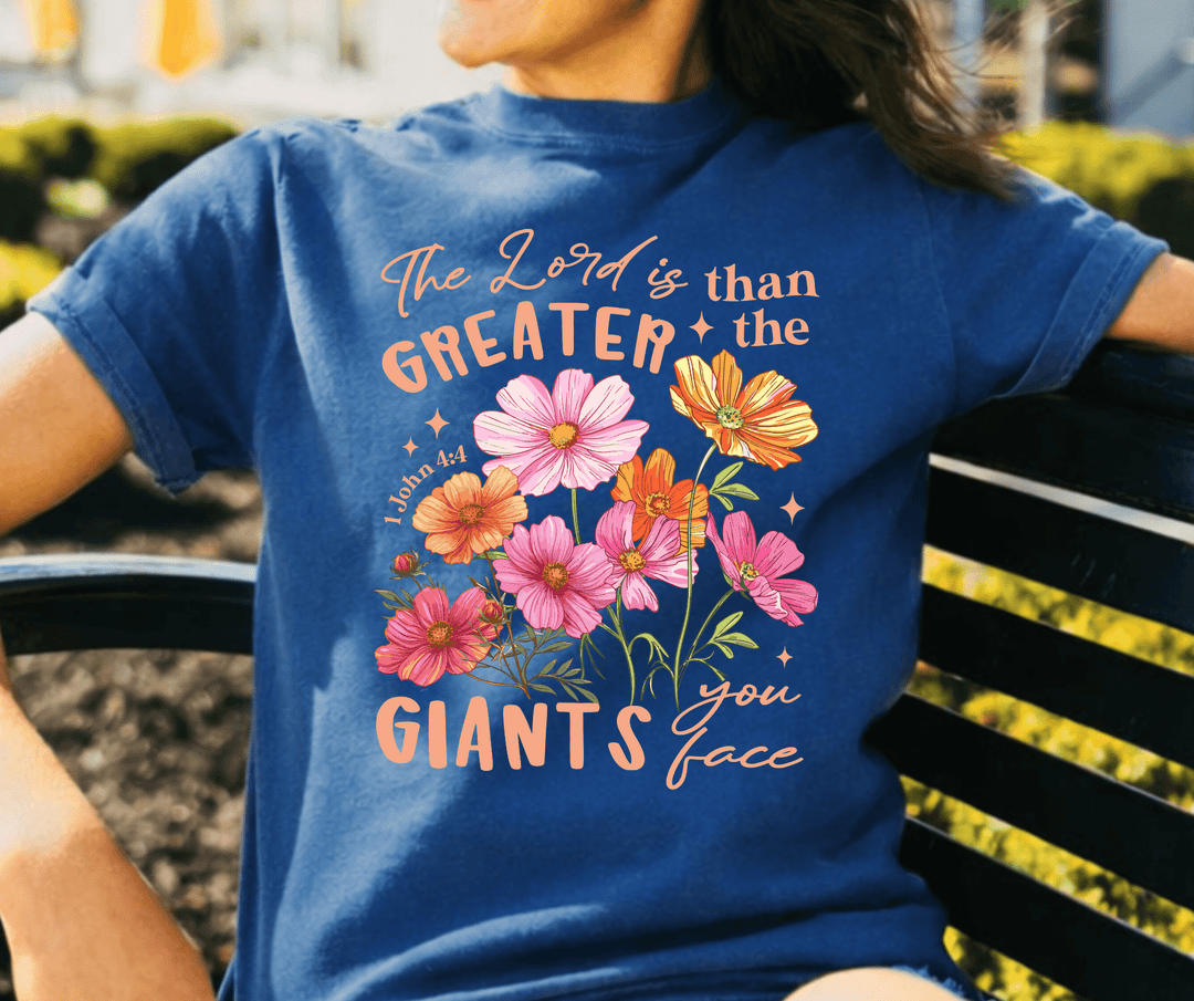 Floral The Lord is Greater Navy Tee - Tees - The Red Rival