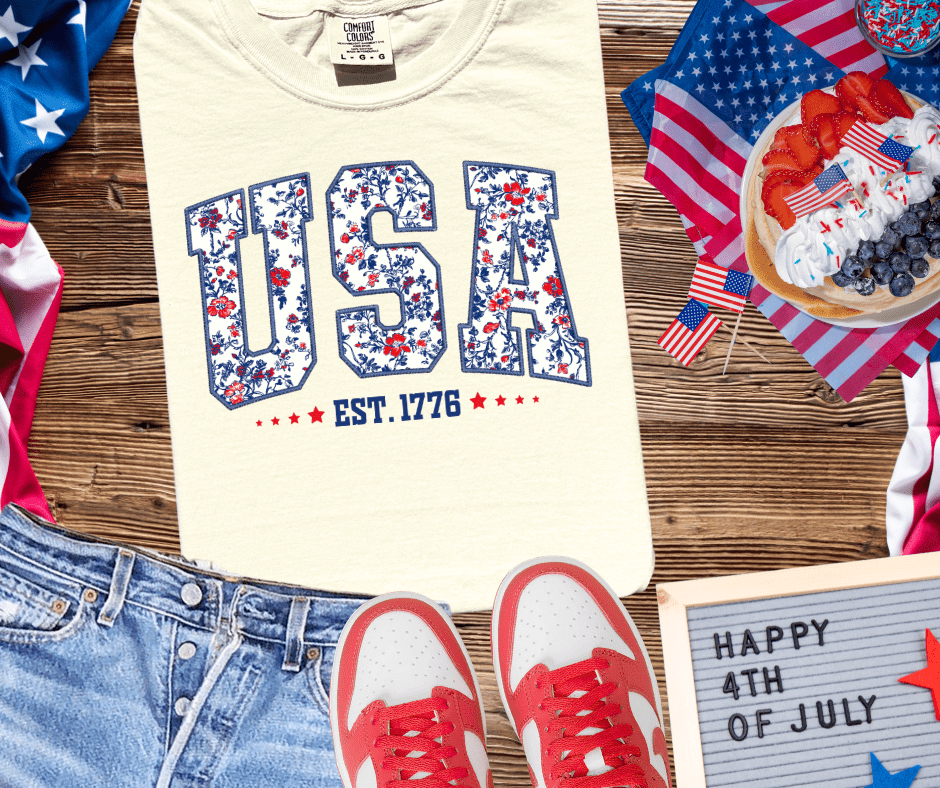 Floral USA est.1776 - Graphic Tee - The Red Rival