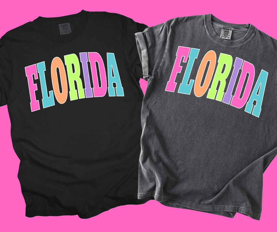 FLORIDA - Multi - Color Varsity Letters (Pick your tee color) - Graphic Tee - The Red Rival