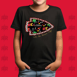 Football KC Icons Scattered Checkered Arrowhead Black Tee - Graphic Tee - The Red Rival