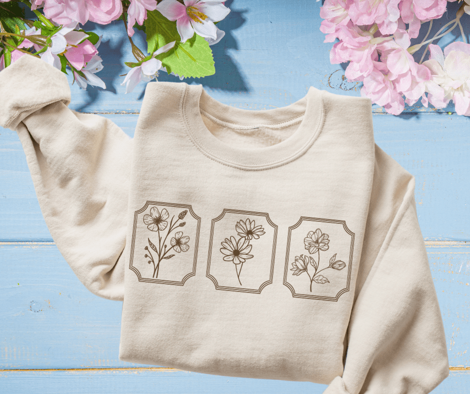 Framed Stem Flowers on Cream tee or Tan Sweatshirt - Tees - The Red Rival
