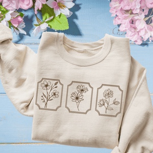 Framed Stem Flowers on Cream tee or Tan Sweatshirt - Tees - The Red Rival