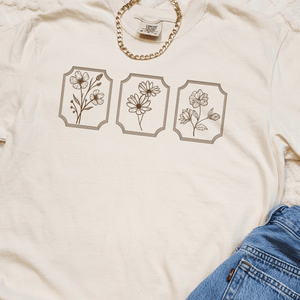Framed Stem Flowers on Cream tee or Tan Sweatshirt - Tees - The Red Rival