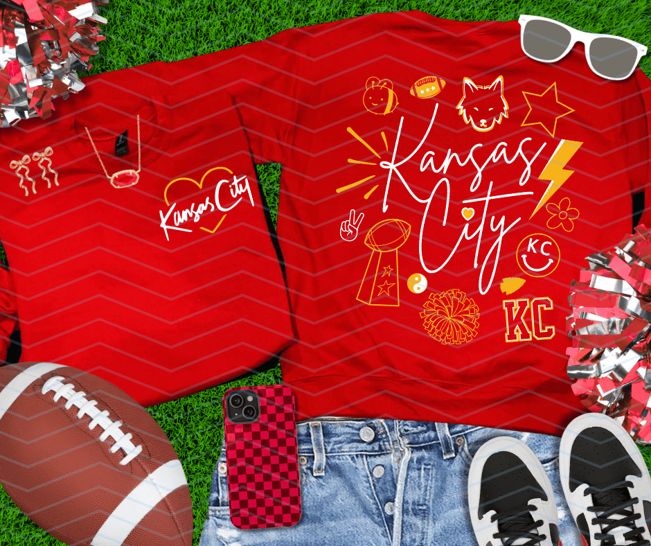 Front/Back Kansas City Script Collage Red Sweatshirt - Tees & Sweatshirts - The Red Rival