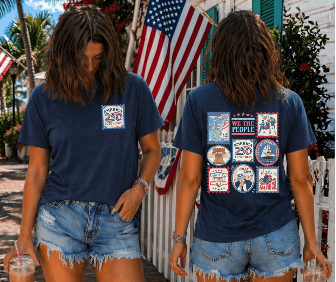 Front/Back Postage Stamp 250 Years Navy Tee - Graphic Tee - The Red Rival