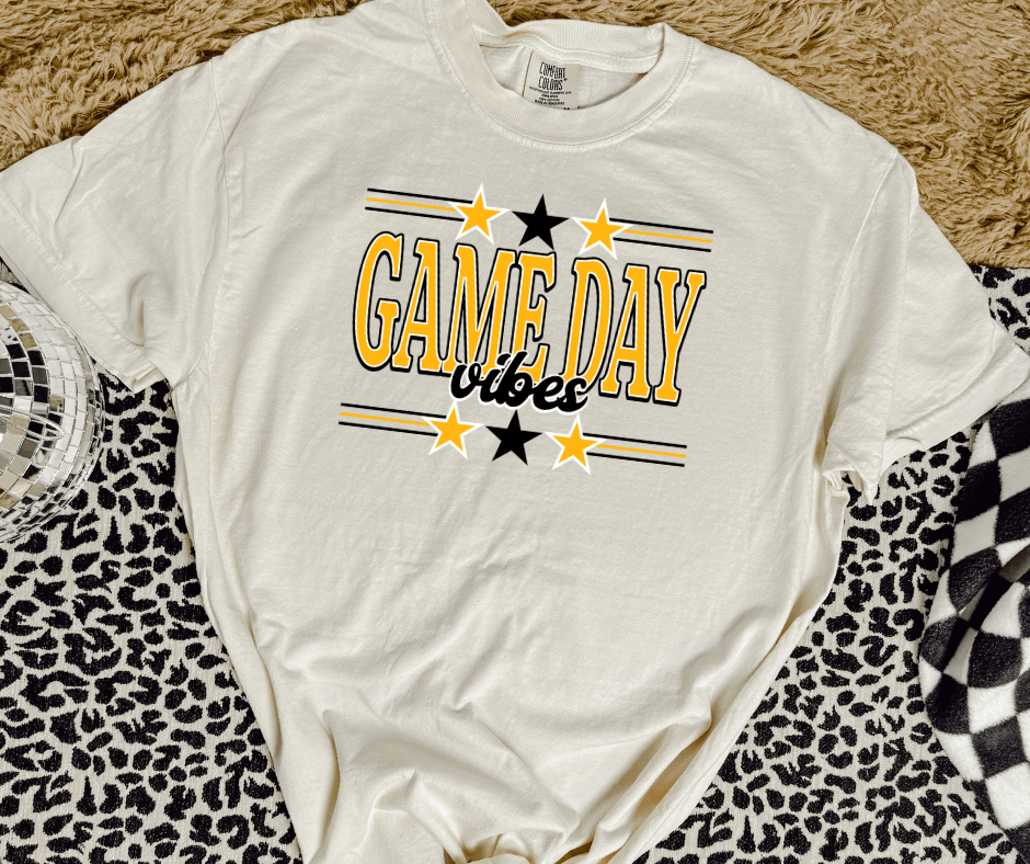 Game Day Vibes Black & Gold 3 - Star Ivory Tee - Wholesale - The Red Rival