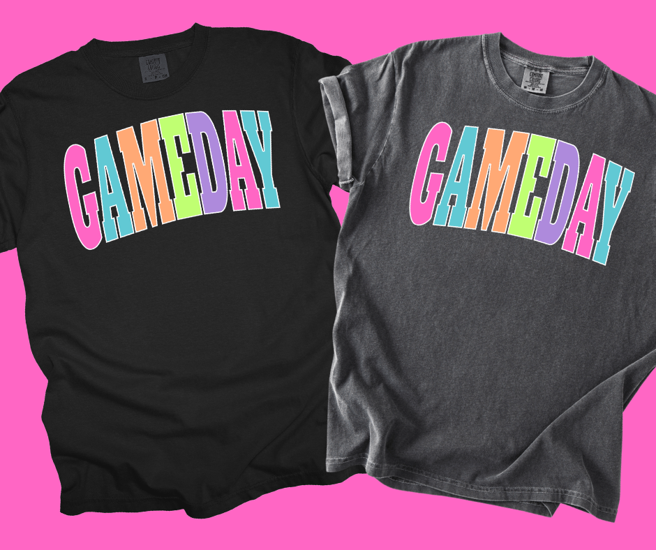 GAMEDAY - Multi - Color Varsity Letters (Pick your tee color) - Graphic Tee - The Red Rival