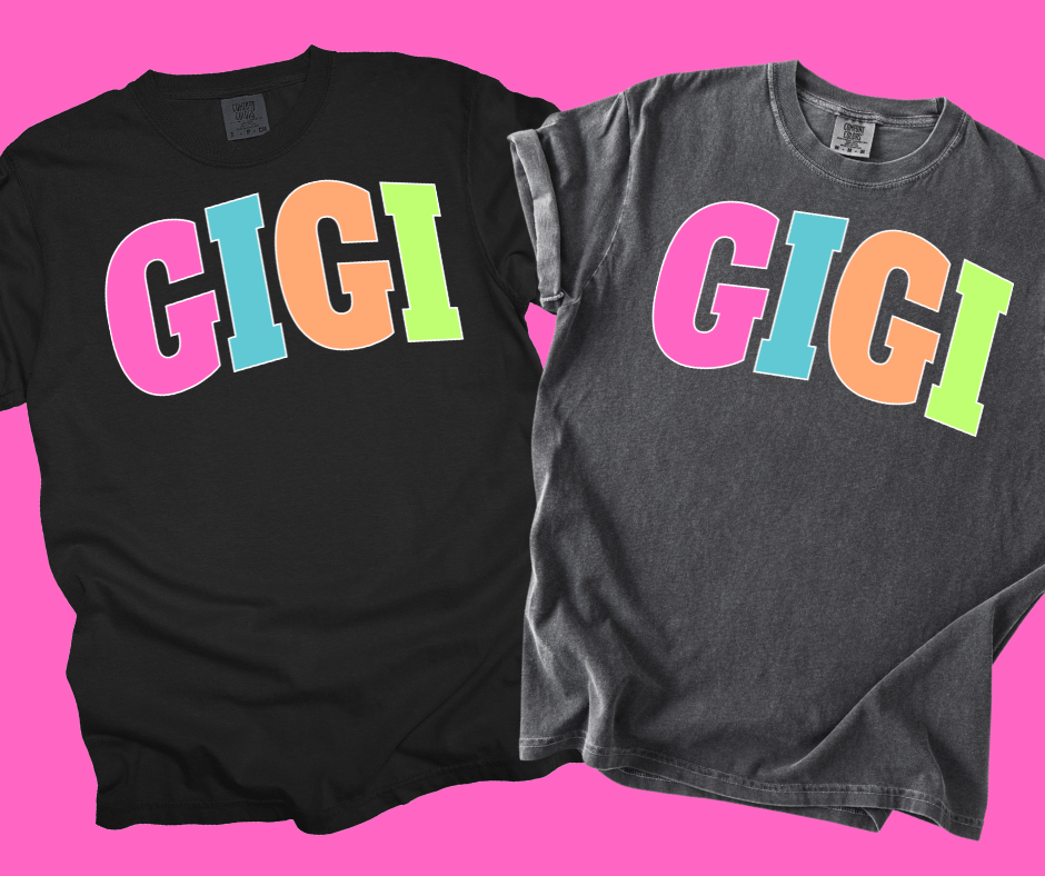 GIGI - Multi - Color Varsity Letters (Pick your design & tee color) - Graphic Tee - The Red Rival