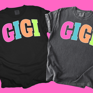 GIGI - Multi - Color Varsity Letters (Pick your design & tee color) - Graphic Tee - The Red Rival