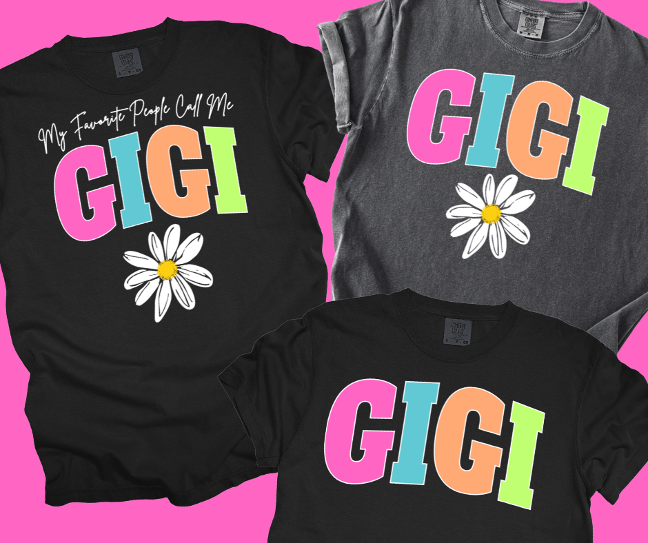 GIGI - Multi - Color Varsity Letters (Pick your design & tee color) - Graphic Tee - The Red Rival