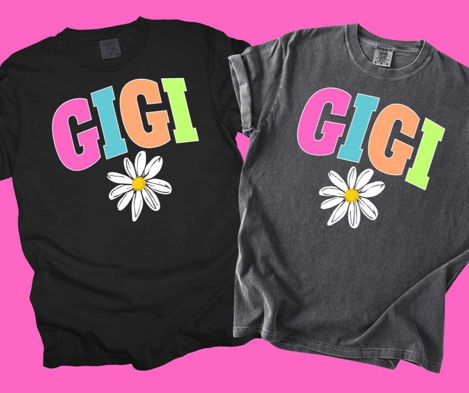 GIGI - Multi - Color Varsity Letters (Pick your design & tee color) - Graphic Tee - The Red Rival