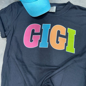 GIGI - Multi - Color Varsity Letters (Pick your design & tee color) - Graphic Tee - The Red Rival