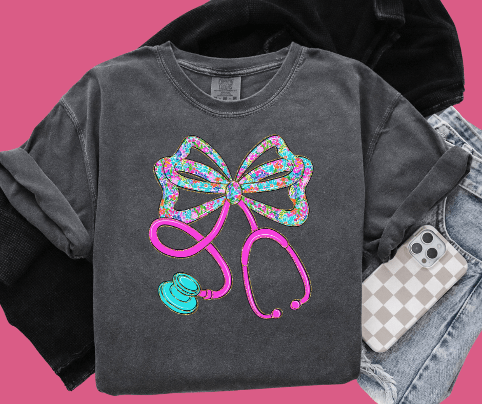 Glitter Floral Stethoscope - Graphic Tee - The Red Rival