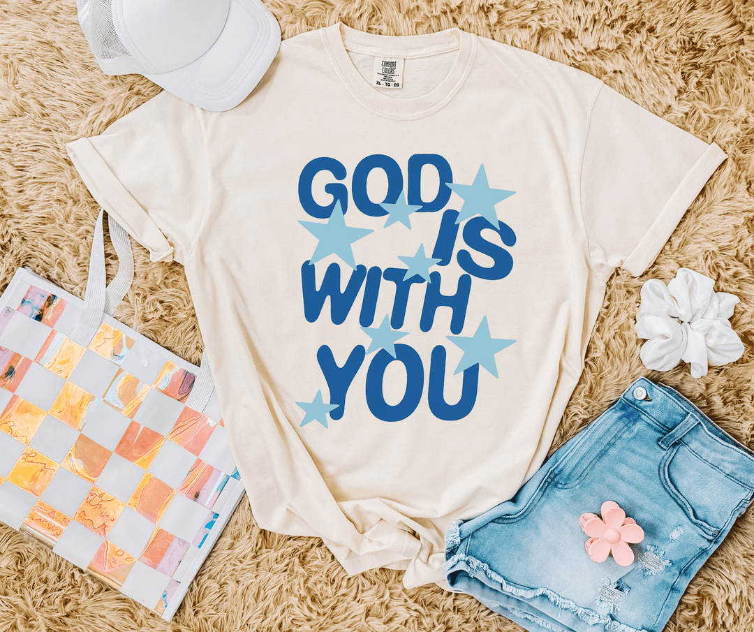 God Is With You Blue Stars Natural Tee - Tees - The Red Rival
