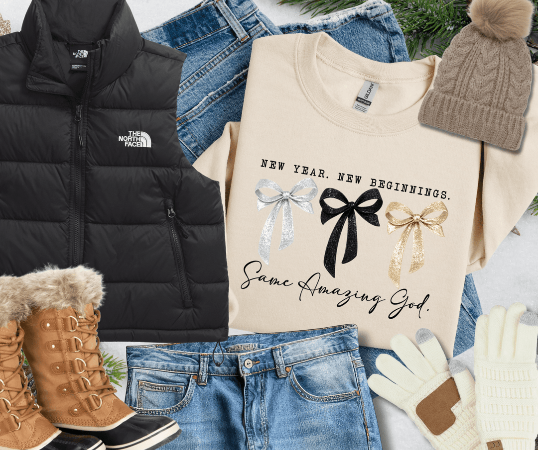 GOLD Bow New Year. Same Amazing God Natural Sweatshirt or Tee - Tees - The Red Rival