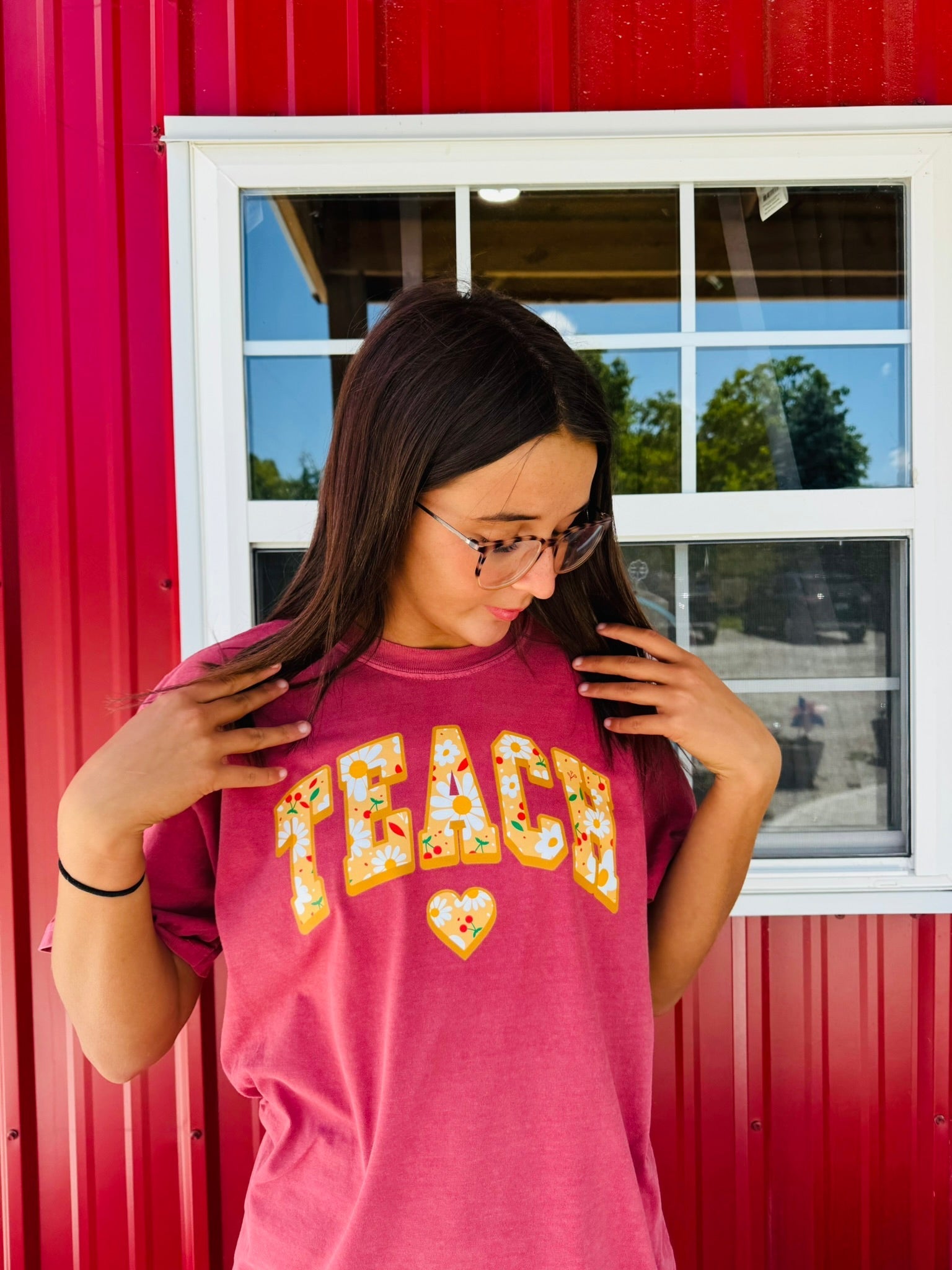 Gold Teach Daisies Crimson Tee - Graphic Tee - The Red Rival