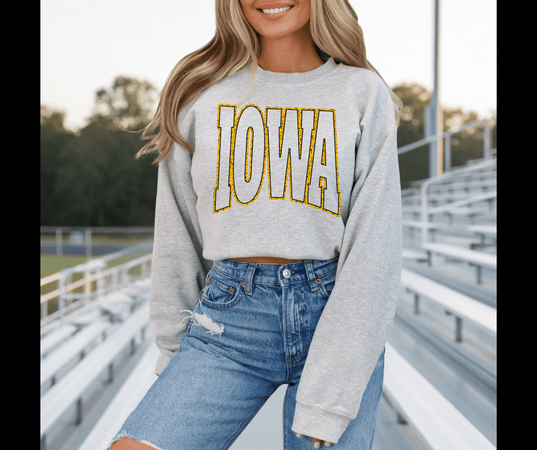 Gold/Black IA State Text Ash Sweatshirt - Tees - The Red Rival