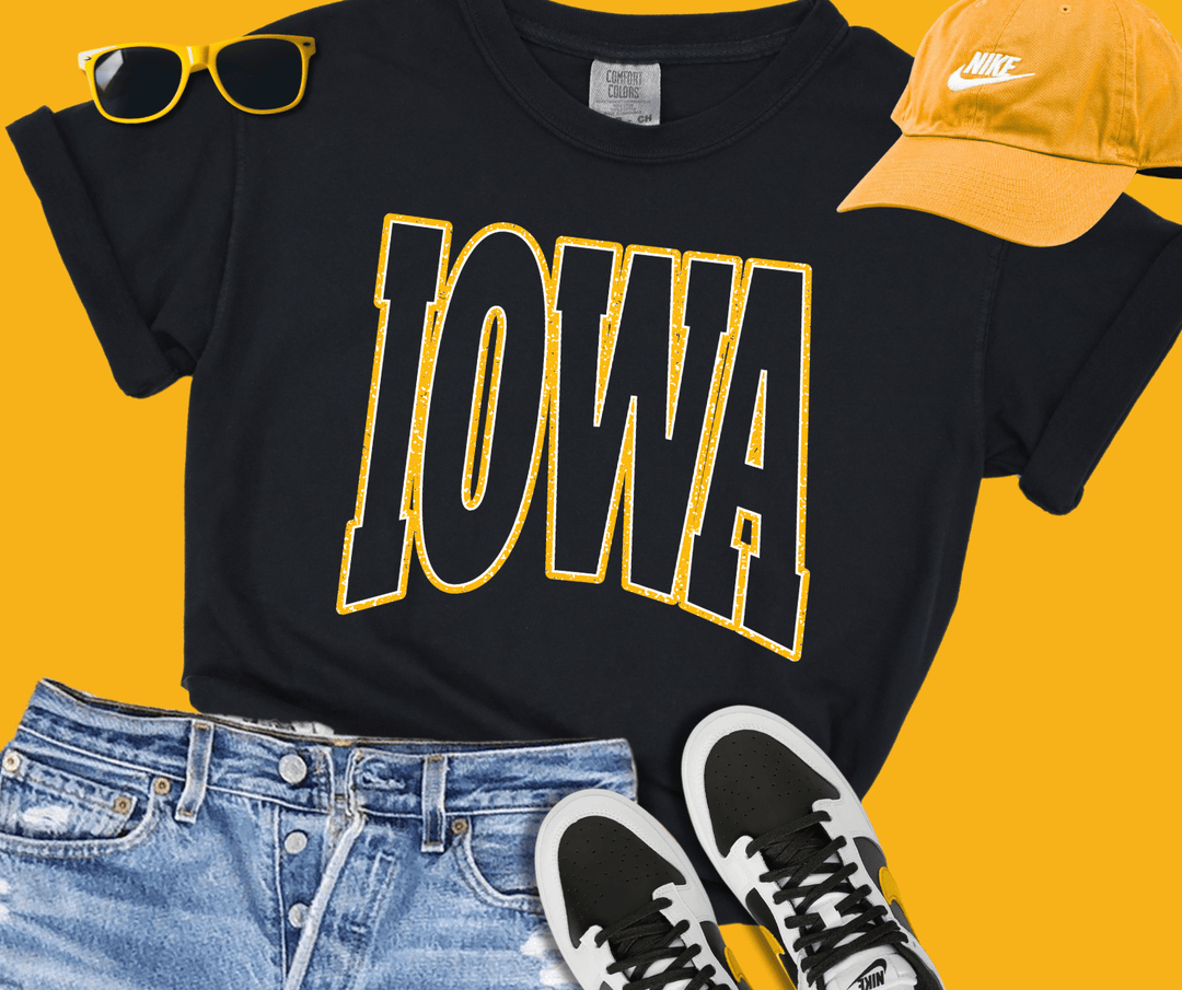 Gold/White IA State Text Black Tee - Tees - The Red Rival