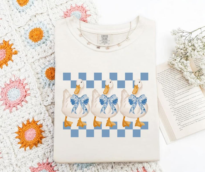 Goose Checkered Pattern Cream Graphic Tee - Graphic Tee - The Red Rival