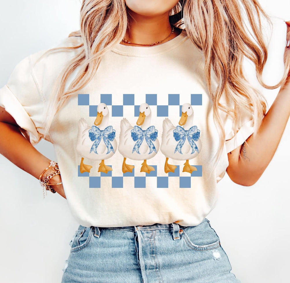Goose Checkered Pattern Cream Graphic Tee - Graphic Tee - The Red Rival