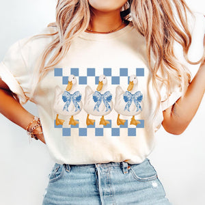 Goose Checkered Pattern Cream Graphic Tee - Graphic Tee - The Red Rival