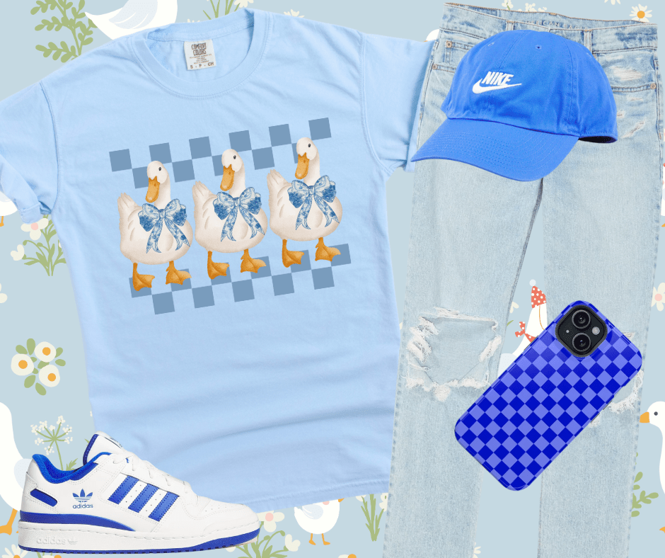 Goose Checkered Pattern Light Blue Graphic Tee - Graphic Tee - The Red Rival