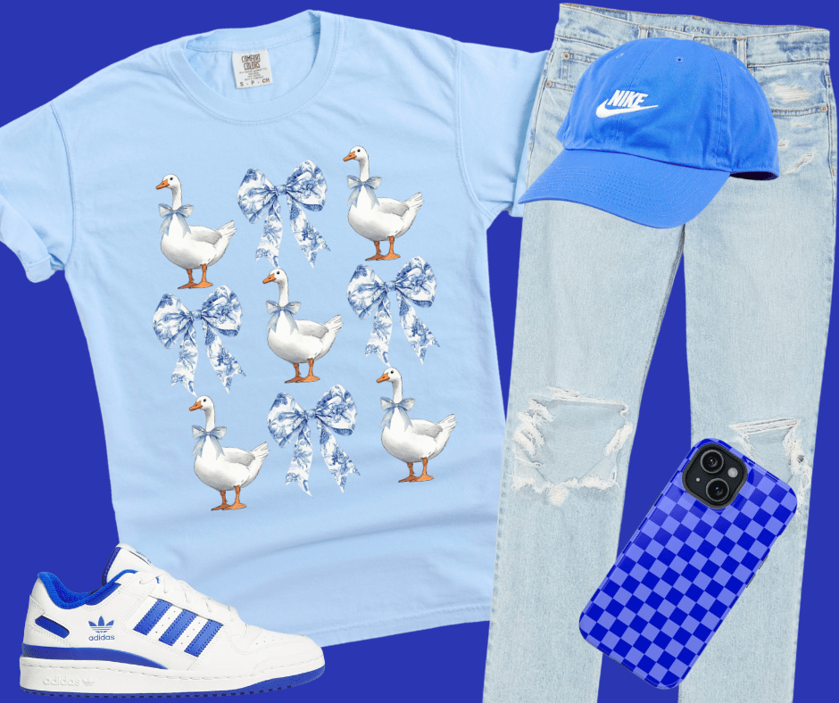 Goose Coquette Bows Pattern (3 rows) Light Blue Graphic Tee - Graphic Tee - The Red Rival