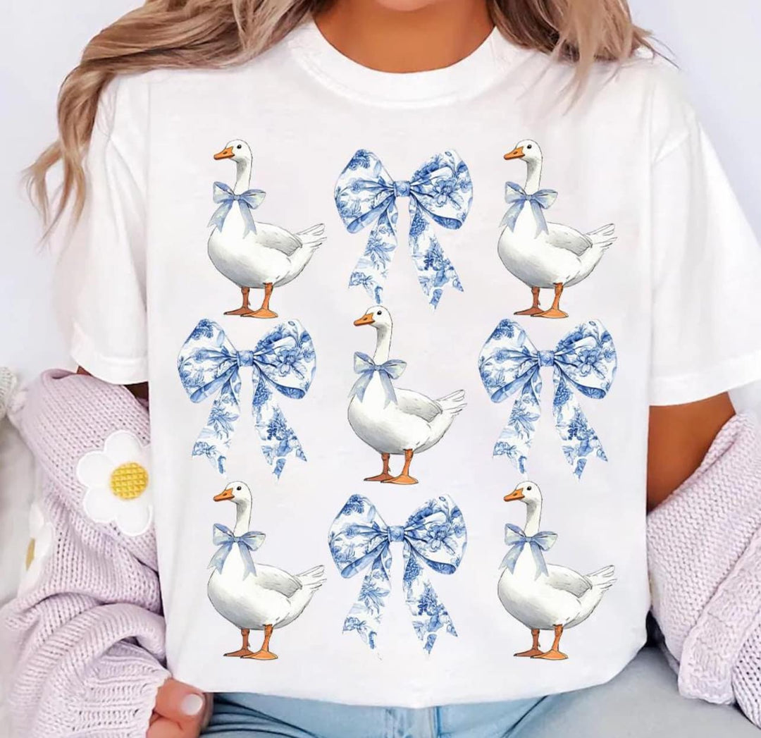 Goose Coquette Bows Pattern (3 rows) White Graphic Tee - Graphic Tee - The Red Rival