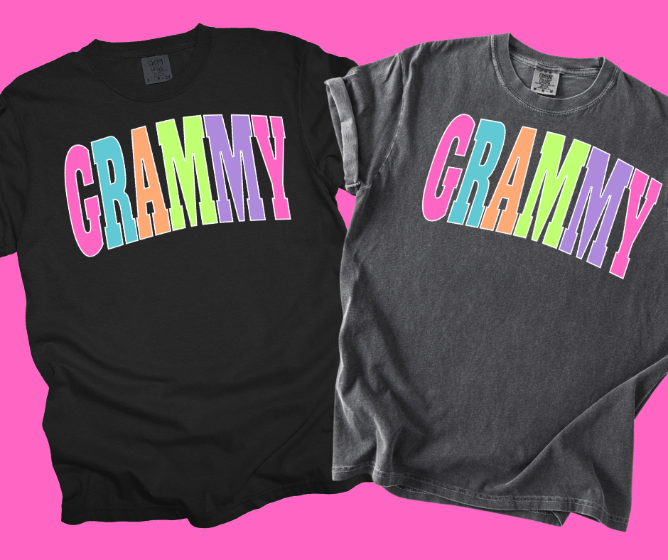 GRAMMY - Multi - Color Varsity Letters (Pick your design & tee color) - Graphic Tee - The Red Rival
