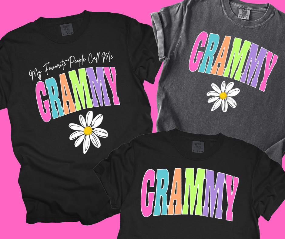 GRAMMY - Multi - Color Varsity Letters (Pick your design & tee color) - Graphic Tee - The Red Rival