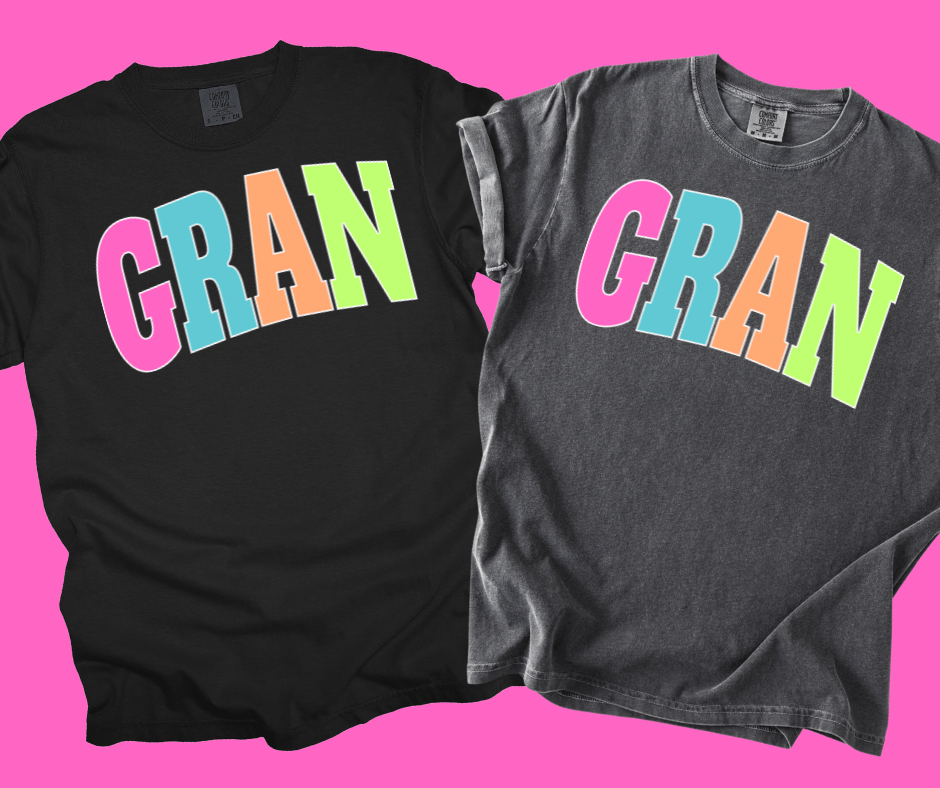 GRAN - Multi - Color Varsity Letters (Pick your design &amp; tee color) - Graphic Tee - The Red Rival