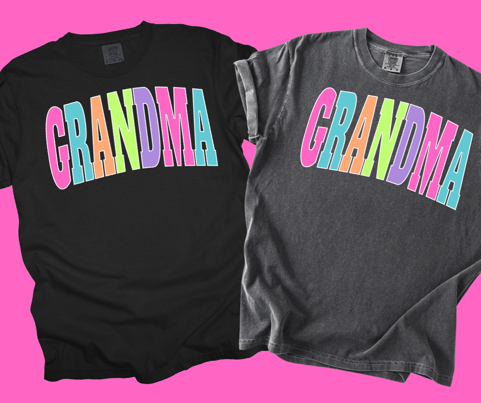 GRANDMA - Multi - Color Varsity Letters (Pick your design & tee color) - Graphic Tee - The Red Rival