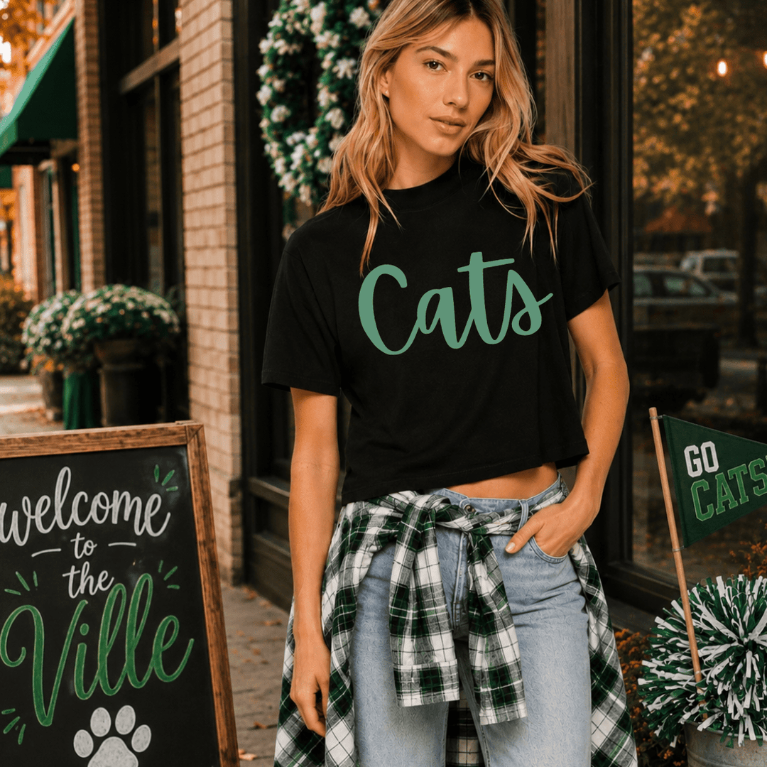 Green Cats Script Black Tee - Tees - The Red Rival