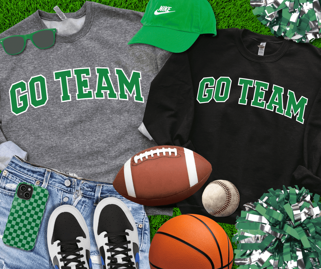 Green Go Team Varsity Letters (Pick Your Color & Style) - Tees & Sweatshirts - The Red Rival