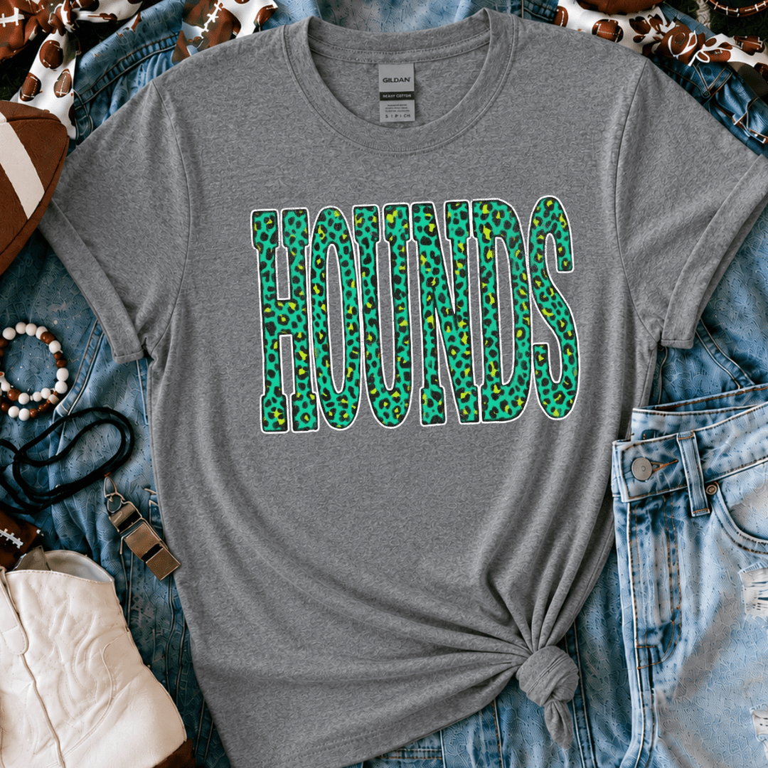 Green Leopard Hounds (White outline) Graphite Heather Tee - Tees - The Red Rival