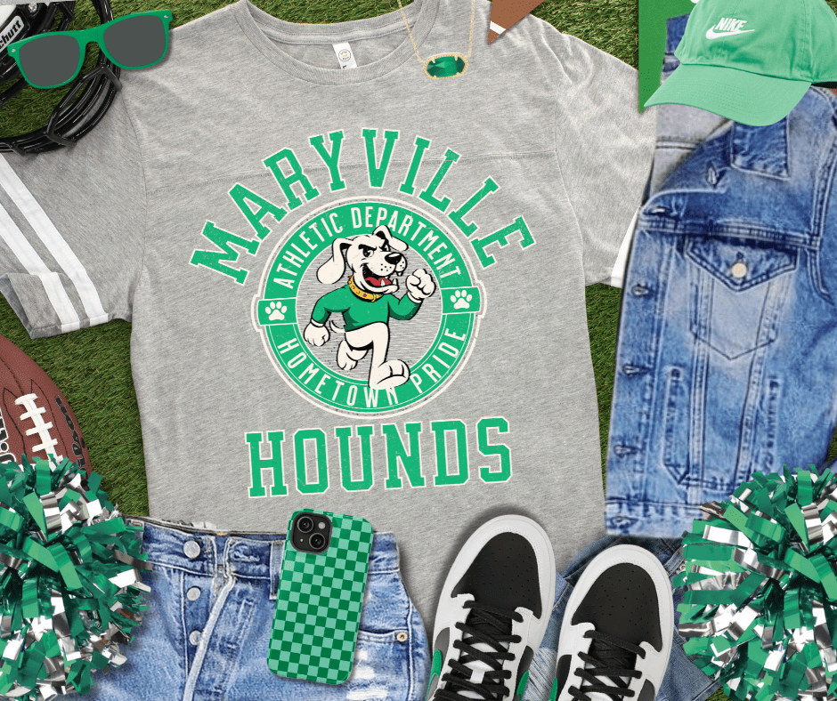 Green Maryville Hounds Athletic Department Grey Jersey Tee - Wholesale - The Red Rival