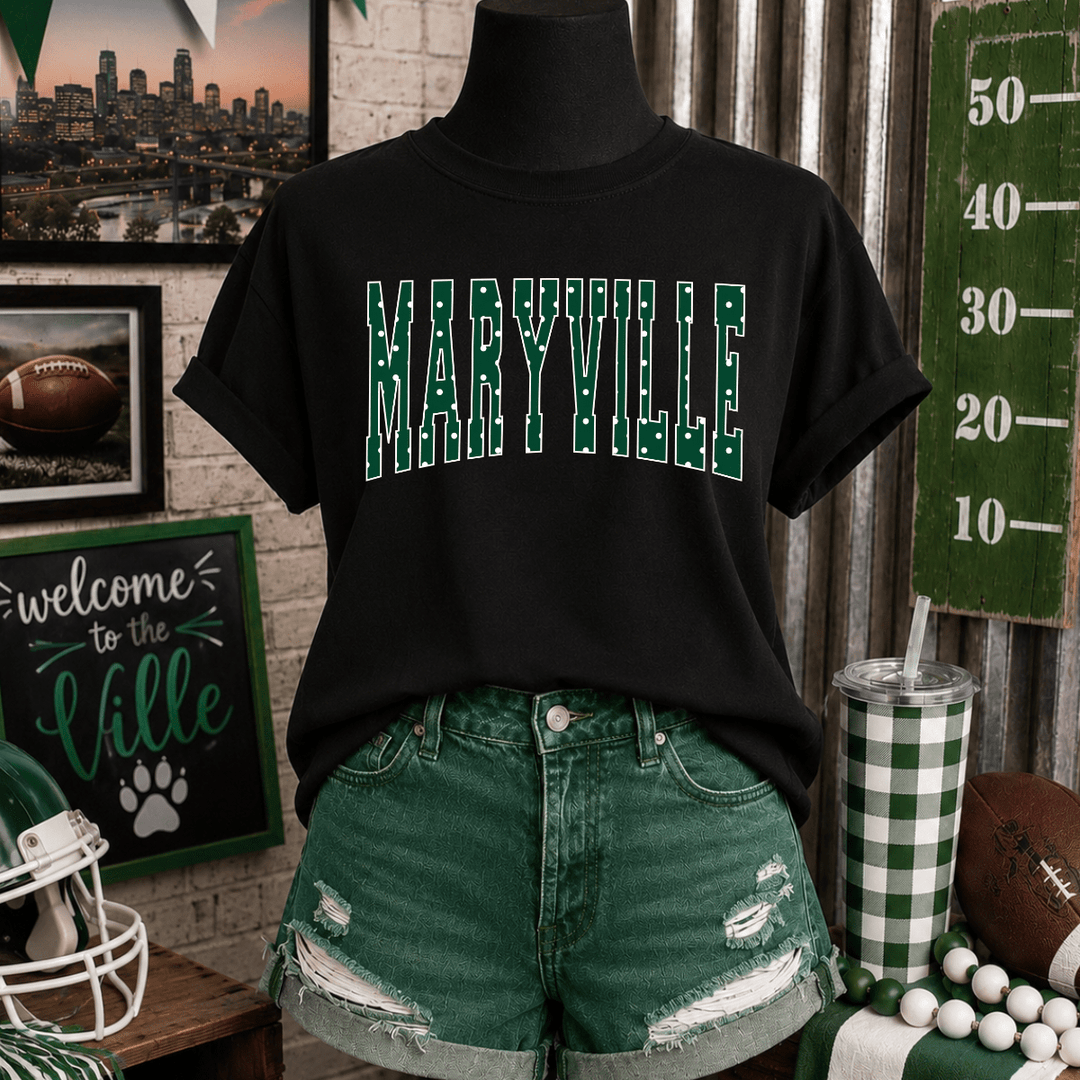 Green Polk-a-dot Maryville Letters Black Tee - Tees - The Red Rival