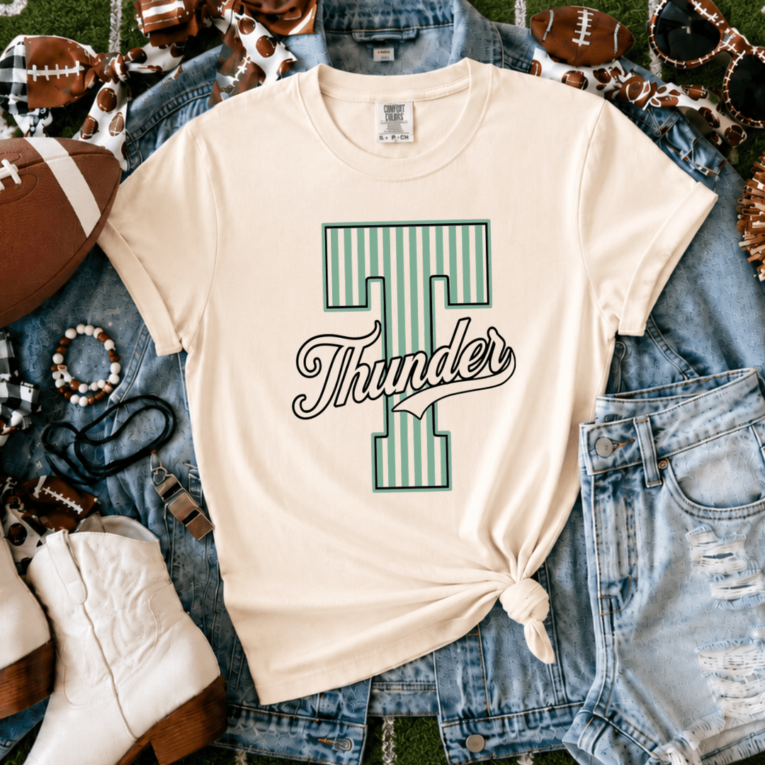 Green Striped THUNDER Ivory Tee - Tees - The Red Rival