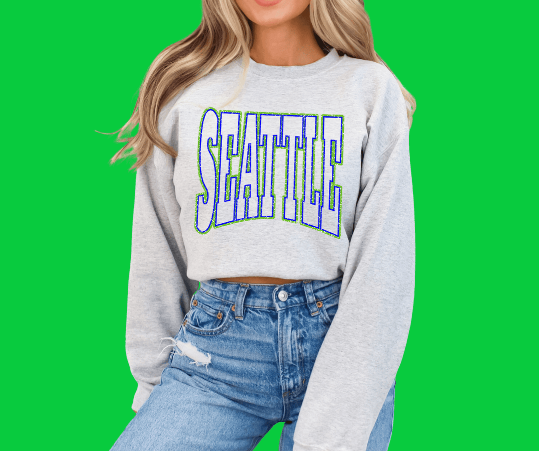 Green/Blue Seattle Text Ash Sweatshirt - Tees - The Red Rival