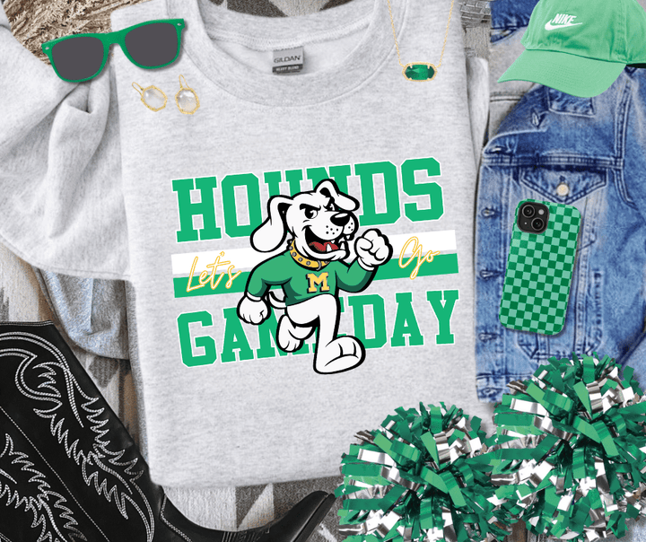 Green/White Vintage Hounds Gameday Sweatshirt - Graphic Tee - The Red Rival
